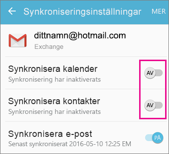 Synkronisering aktiverad