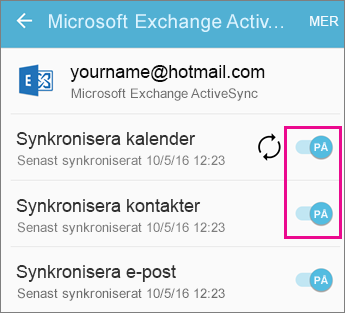 Kontrollera synkroniseringsinställningarna
