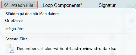 Alternativ för att bifoga Files i Outlook för Mac