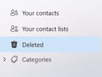 Skärmbild som visar det vänstra navigeringsfältet i appen People i nya Outlook