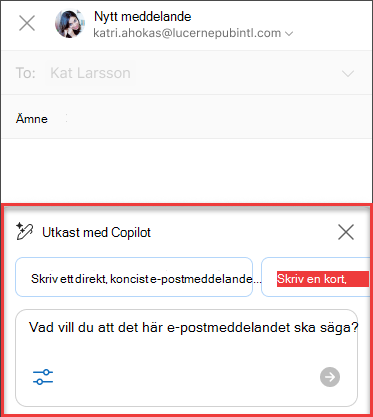 En del Vad vill du att det här e-postmeddelandet ska säga text för Utkast med Copilot i Outlook