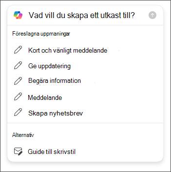 Längd- och tonalternativ att välja när du skapar e-postmeddelanden i Outlook med Copilot