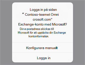 Tryck på Logga in om du använder O365 eller tryck på Konfigurera manuellt om du har organisationens serverinställningar.