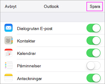 Synkroniseringsinställningar för konto