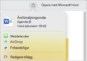 Dela filen med hjälp av tillägg som finns installerade på din Mac