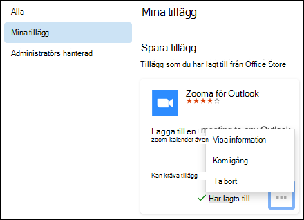 Menyn Tillägg i Outlook för Mac.