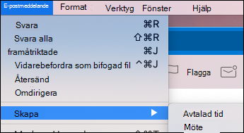 Skapa en händelse från ett e-postmeddelande i Outlook för Mac.