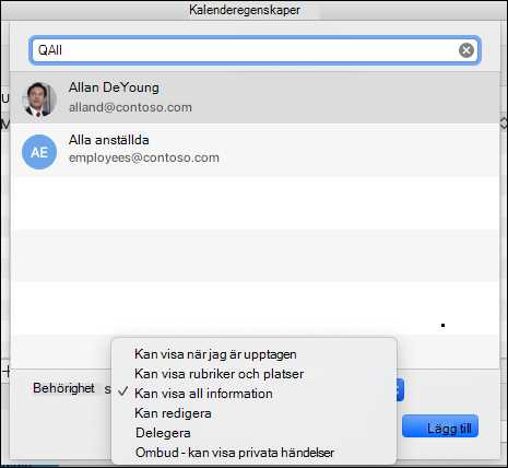 Delegeringsinställningar för en viss e-postadress.