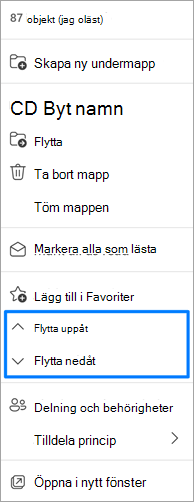 Skärmbild av alternativet Flytta mappar