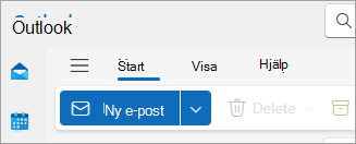 Skärmbild av det nya menyfliksområdet i Outlook