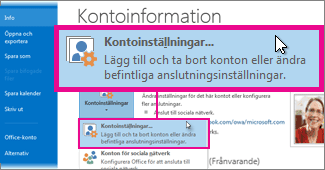 Kontoinställningar i Backstage-vyn