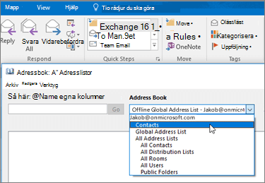 När du har importerat dina Gmail-kontakter hittar du dem i Office 365 genom att klicka på Adressbok