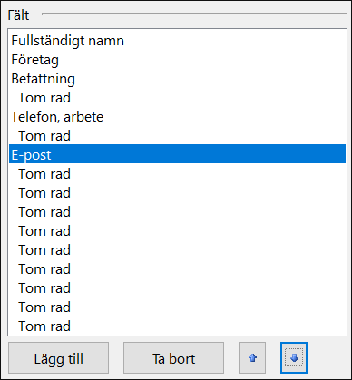 Du kan flytta runt fält på ditt elektroniska visitkort.