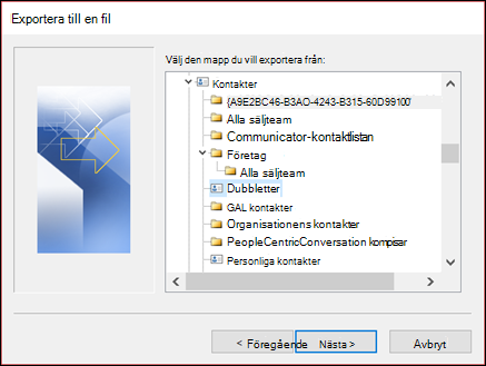 Exportera från mappen Dubbletter.