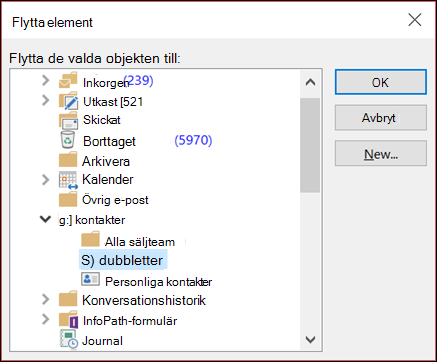 Flytta dina kontakter till en annan mapp.