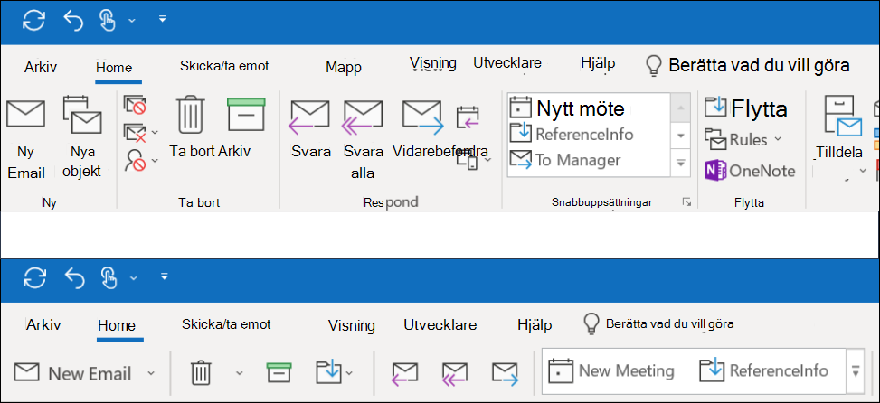 Du kan nu välja mellan två olika menyfliksupplevelser i Outlook.