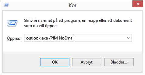 Använd dialogrutan Kör för att skapa en profil utan e-post