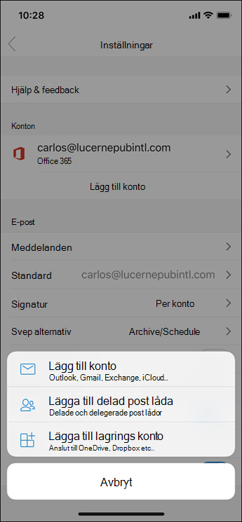 Lägga till ett konto i Outlook-appen