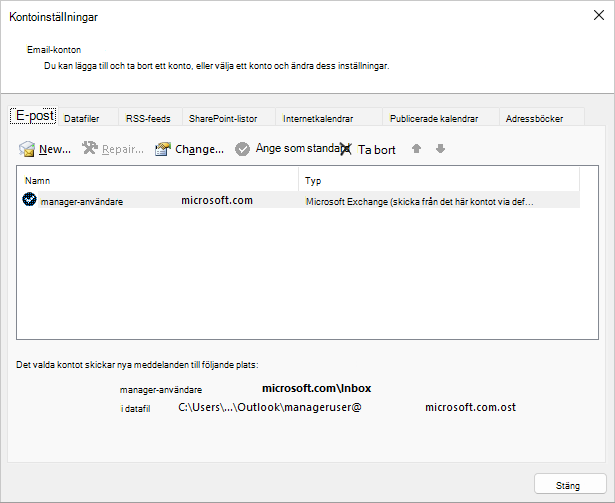 Välj ett namn i dialogrutan Kontoinställningar Email konton.