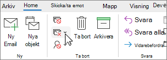 Nedåtpil för rensning av konversation markerad i klassiskt menyfliksområde