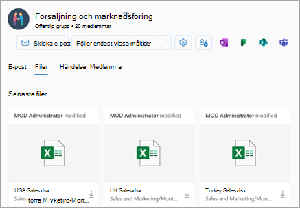 Du kan komma åt de senaste filerna från avsnittet Files i gruppvyn