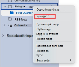 Visar val av mapp i Outlook