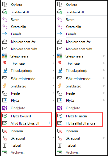 Sida vid sida-vy av alternativen Flytta och Flytta alltid