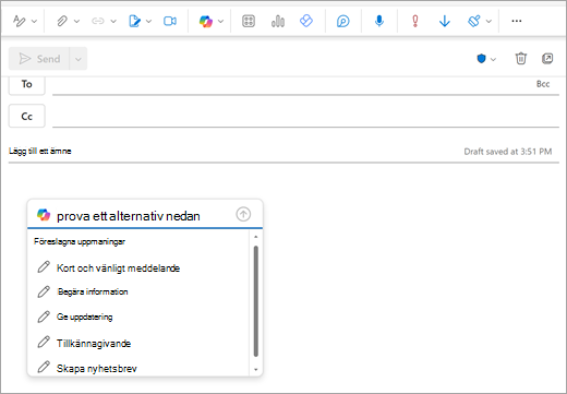 Visar sidan Nytt Outlook-e-postmeddelande med ett meddelandefönster öppet där du normalt börjar skriva e-postmeddelandet.