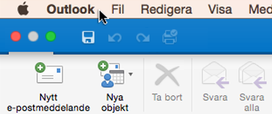 Om du vill se vilken version av Outlook du har väljer du Outlook i menyraden.