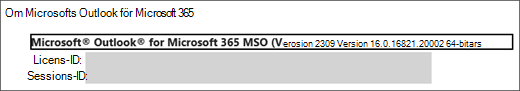 Skärmbild som visar namnet på produkten, vilken version du kör och om den är 32- eller 64-bitarsversion.