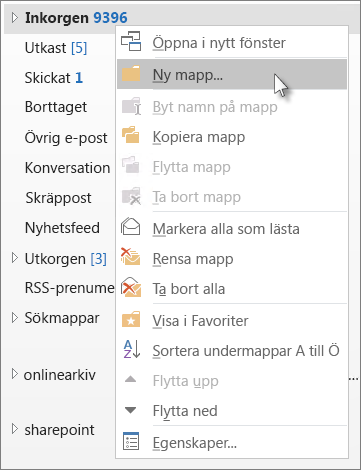 Lägga till en ny mapp