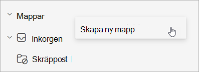 Skärmbild av Skapa ny mapp markerad på menyn Fler alternativ i mappfönstret