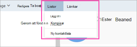 En skärmbild av knappen Listor.