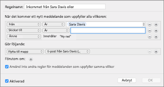 Skapa en regel från ett befintligt e-postmeddelande