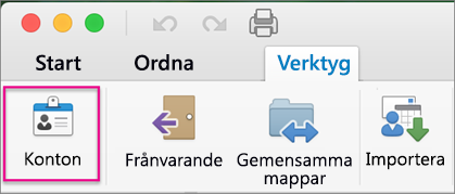 Klicka på Konton på fliken Verktyg