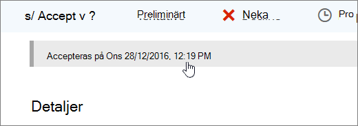 En skärmbild som visar att kalenderhändelsen har accepterats.