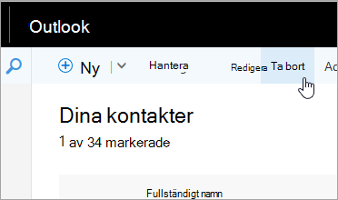 Skärmbild av knappen Ta bort under navigeringsfältet i Outlook.