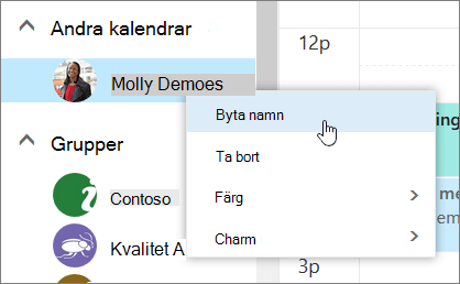 En skärmbild av snabbmenyn Andra kalendrar.