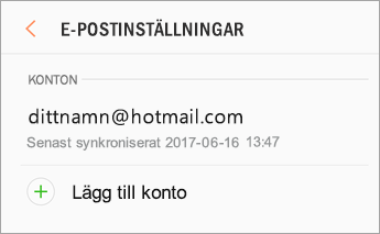 Inställningar > Lägg till konto
