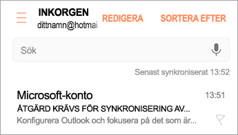 Öppna e-postmeddelandet där det står Åtgärd krävs