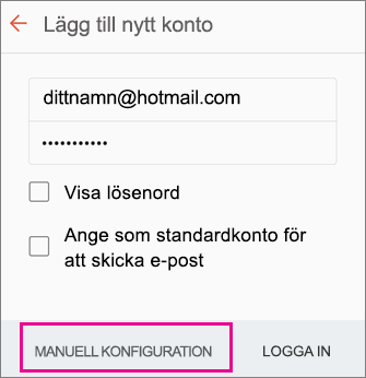 Välj Manuell installation