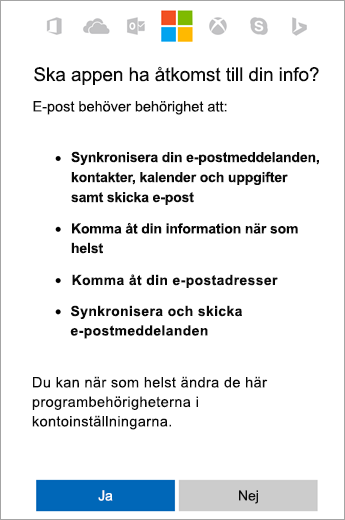 Tryck på Ja för att godkänna behörigheter