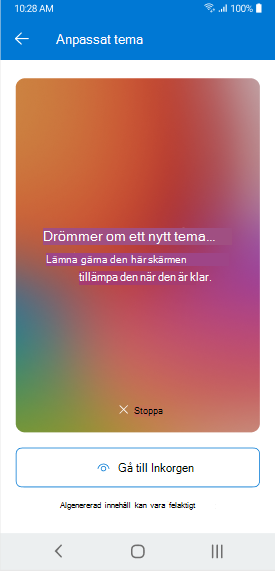 En skärm som visar ett tema som genereras av Copilot i Outlook Mobile