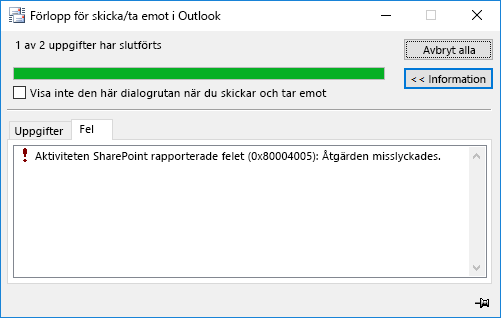 Fel när du ansluter till ett SharePoint-dokumentbibliotek
