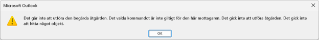 Felmeddelanderuta för Outlook med texten ovan.