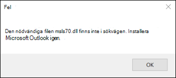 Startfel i den klassiska versionen av Outlook