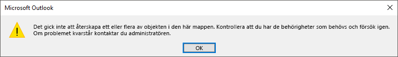Felet Återskapa borttagna objekt