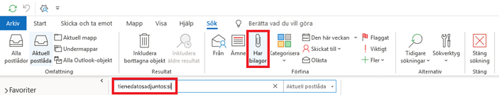 Sökvillkor från ämne, har bilagor