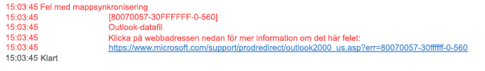 Fel i mappen Synkroniseringsproblem 80070057-30FFFFFF-0-560