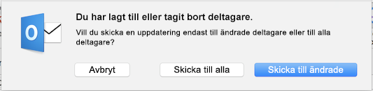 Du har lagt till eller tagit bort deltagare.
